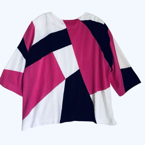 Ming Wang Cardigan 2X Colorblock Acrylic Knit Black Pink 3/4 Sleeve Relaxed - Picture 2 of 8